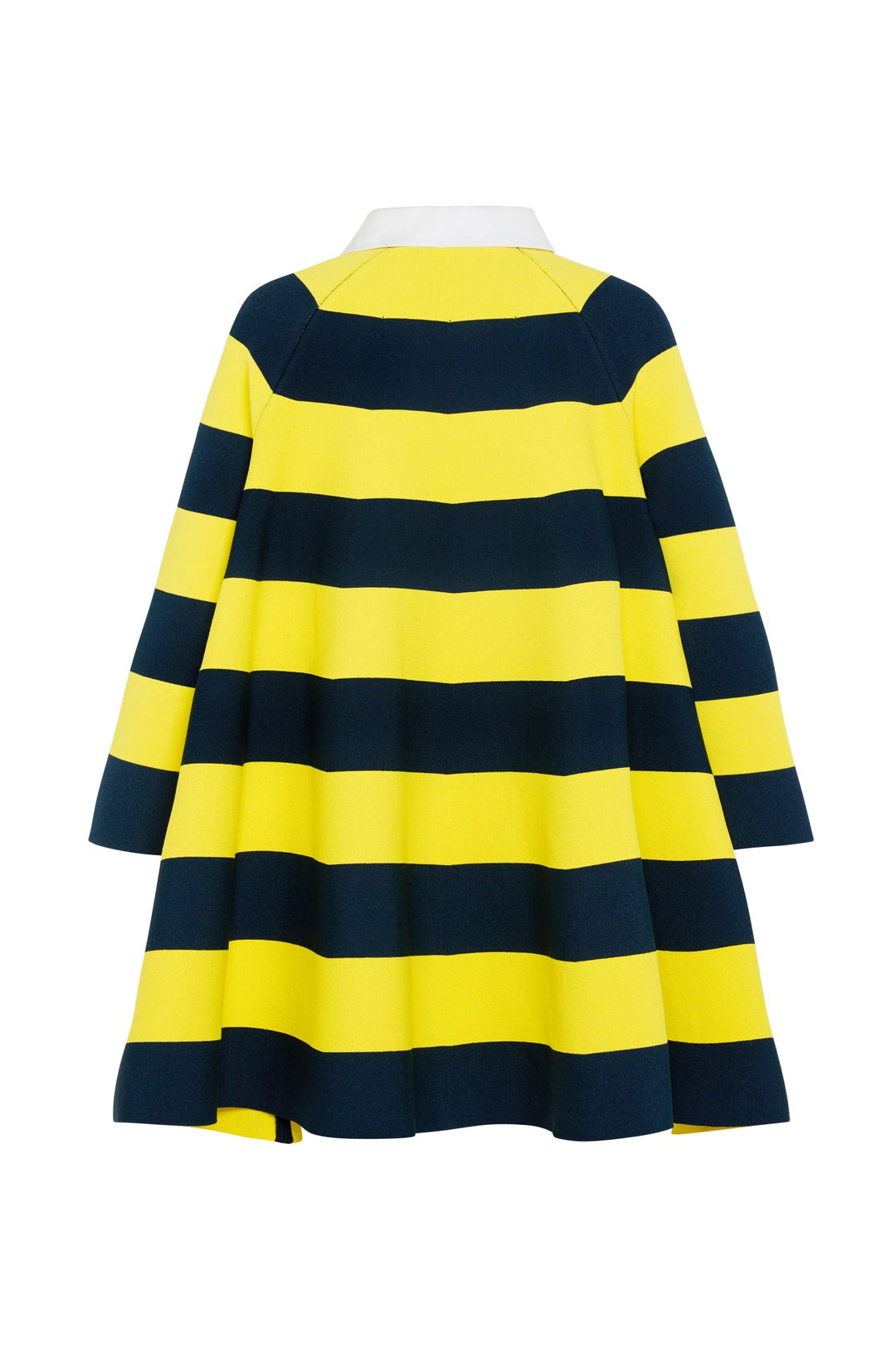 Knitted Flared Mini Dress With Asymmetric Collar Yellow Navy Striped