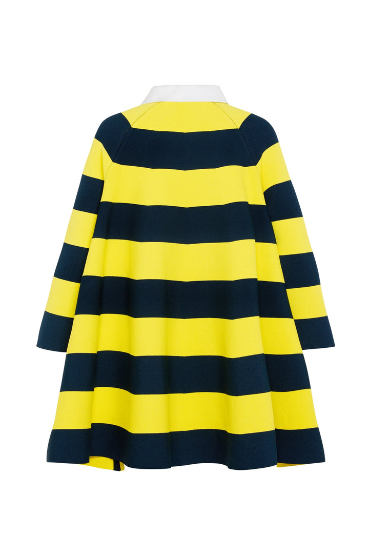 Knitted Flared Mini Dress With Asymmetric Collar Yellow Navy Striped