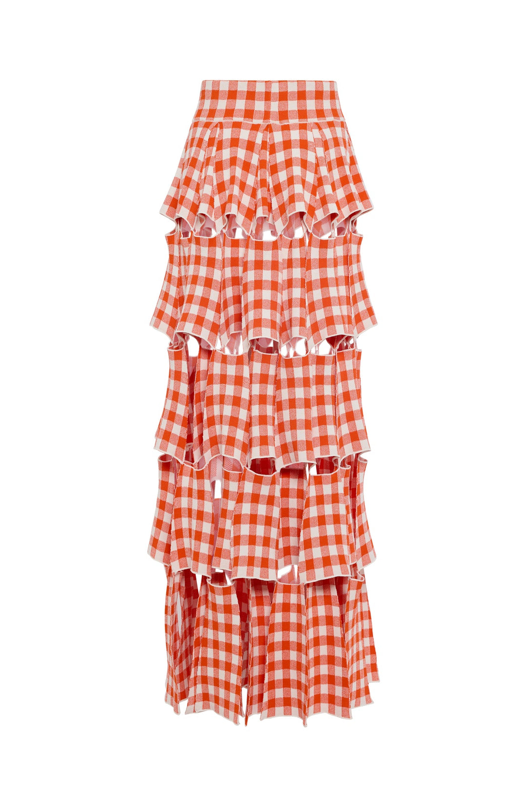 Knitted Multi Trapeze Skirt Red White Gingham