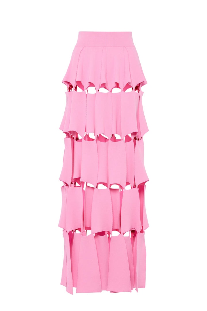 Knitted Multi Trapeze Skirt Pink