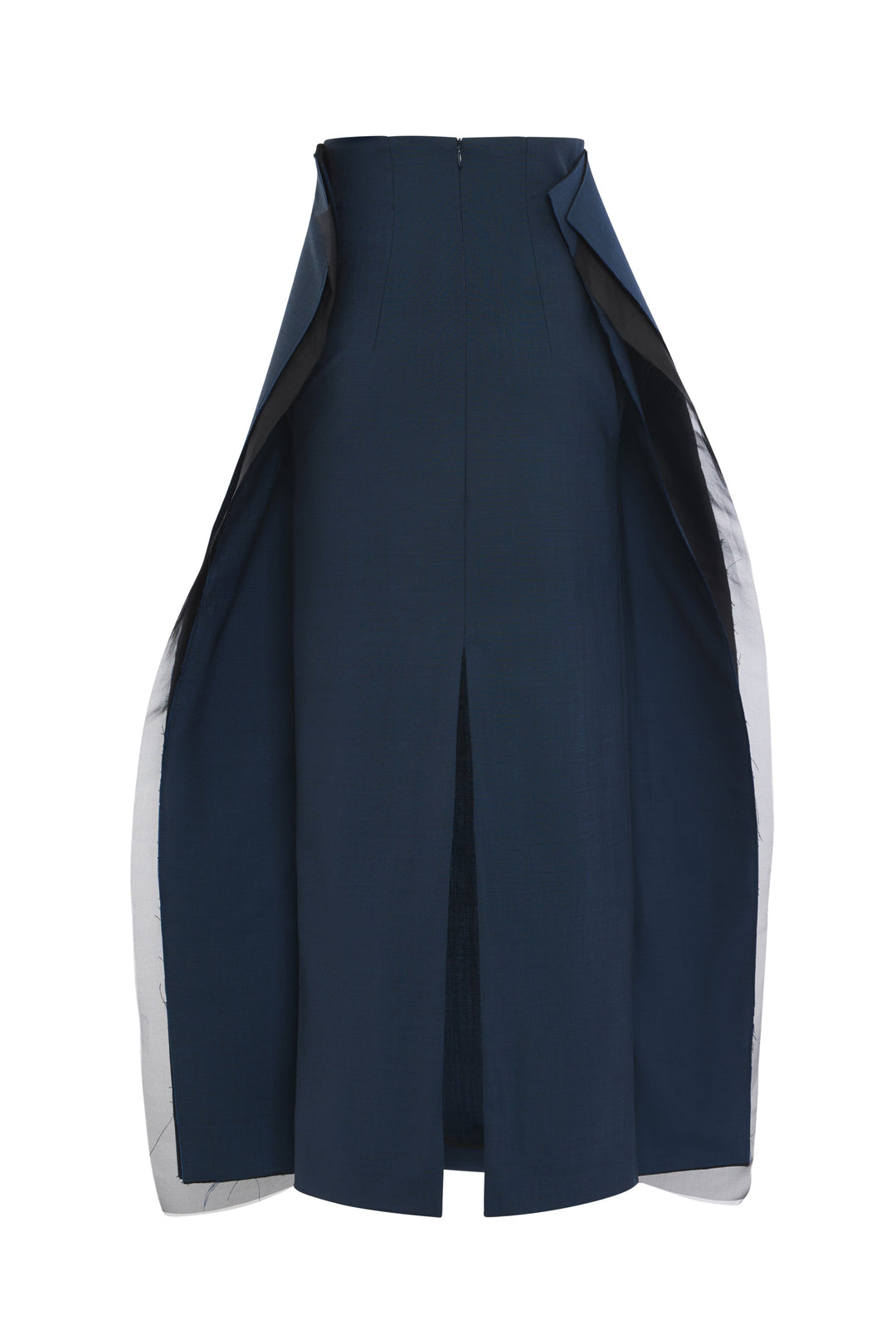 Midi High Waisted Panelled Skirt Navy