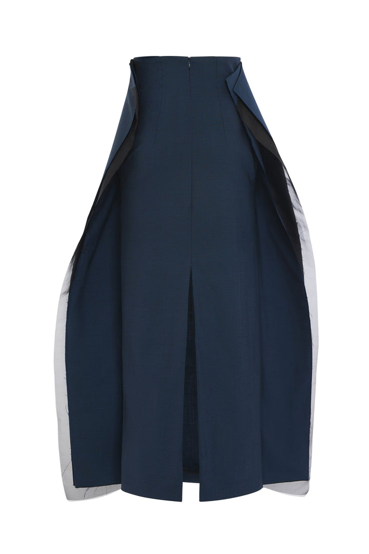 Midi High Waisted Panelled Skirt Navy