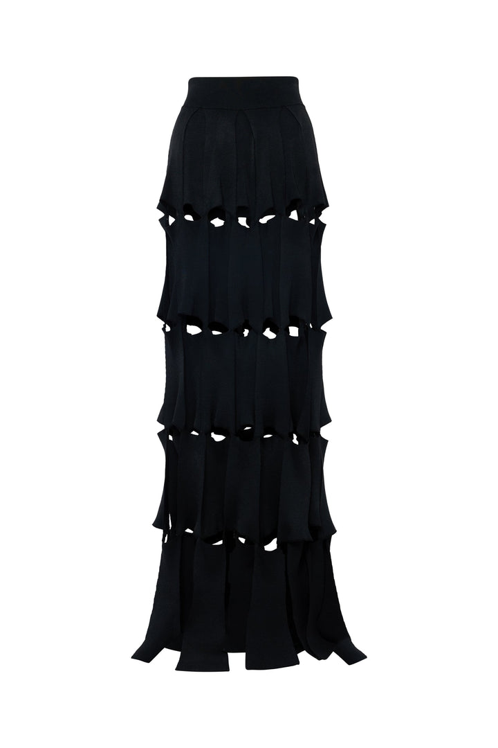 Knitted Multi Trapeze Skirt Black