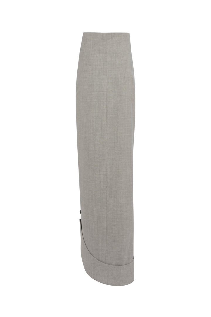 Asymmetric Skirt With Jacket Collar At Hem Light Grey Melange