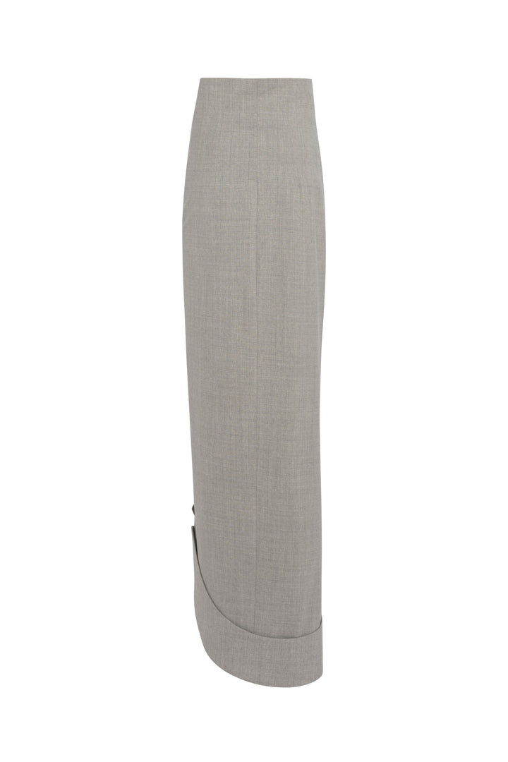 Asymmetric Skirt With Jacket Collar At Hem Light Grey Melange