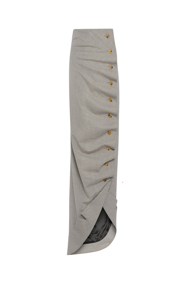 Asymmetric Skirt With Jacket Collar At Hem Light Grey Melange