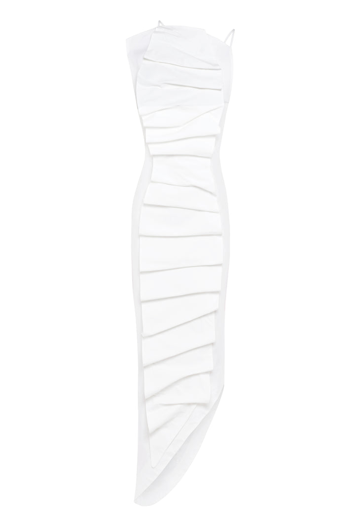Bib-Front Structured Dress With Open Back White