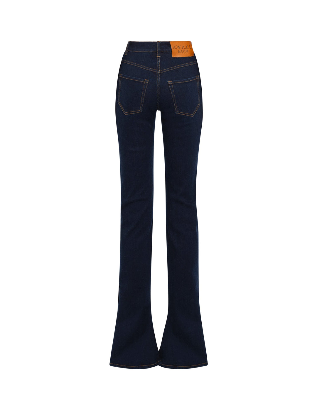 Fitted Stretch Flared Jeans With Side Slits Indigo Rinse Wash