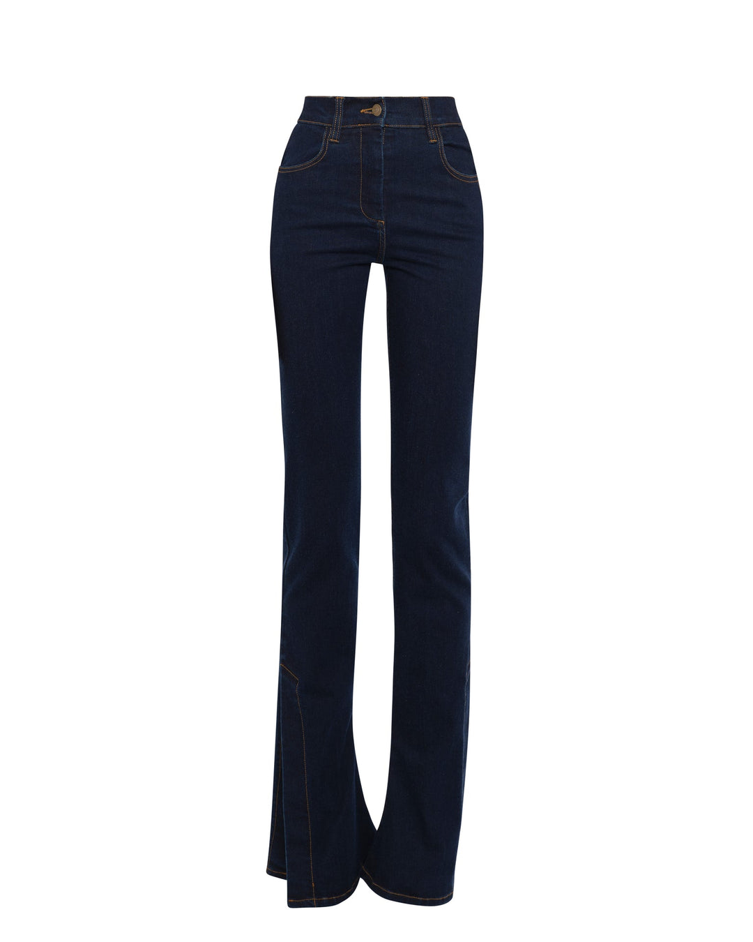 Fitted Stretch Flared Jeans With Side Slits Indigo Rinse Wash