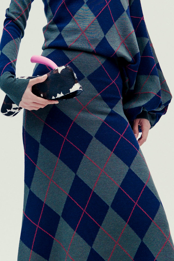Argyle Knitted Dress Navy Green Argyle