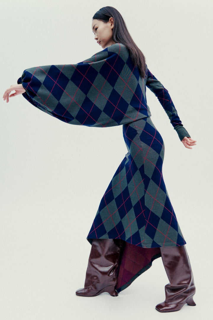 Argyle Knitted Dress Navy Green Argyle