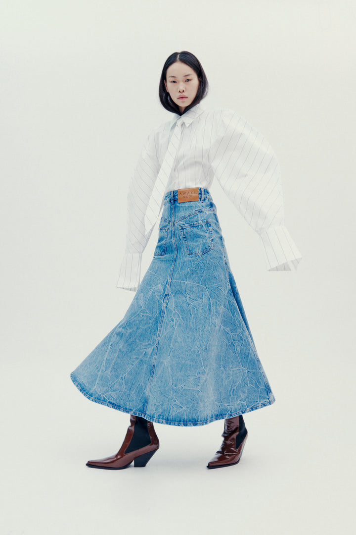 Denim Skirt Indigo Acid Wash