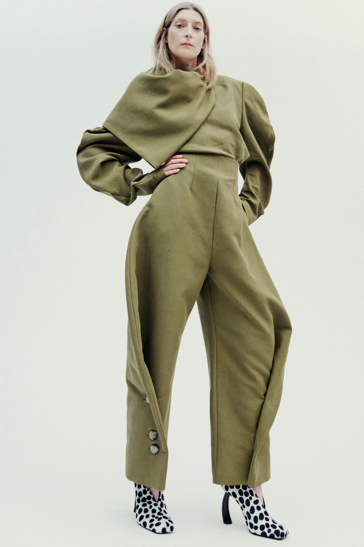 Draped Collar Top Khaki Green