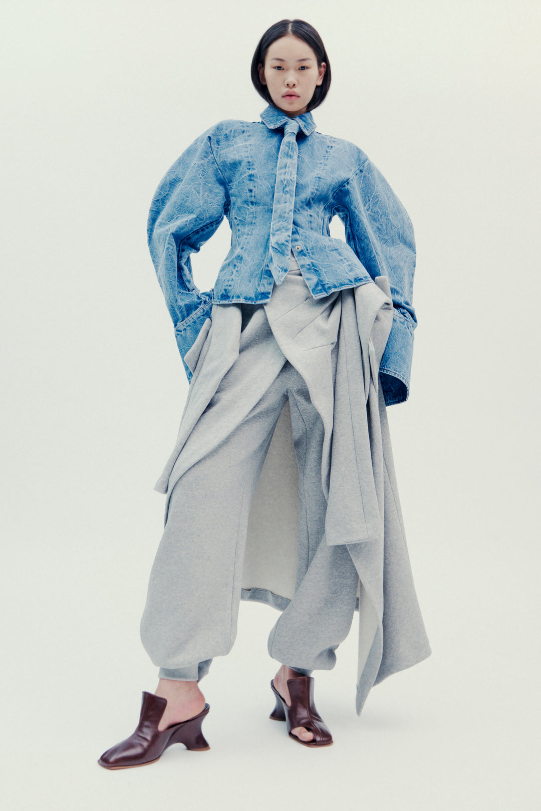 Puff Sleeve Shirt Indigo Acid Wash