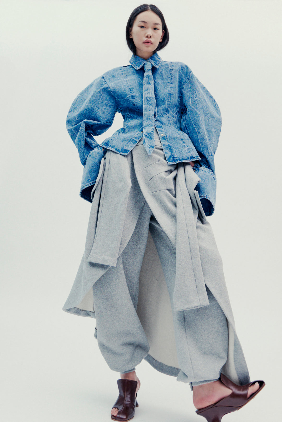 Puff Sleeve Shirt Indigo Acid Wash