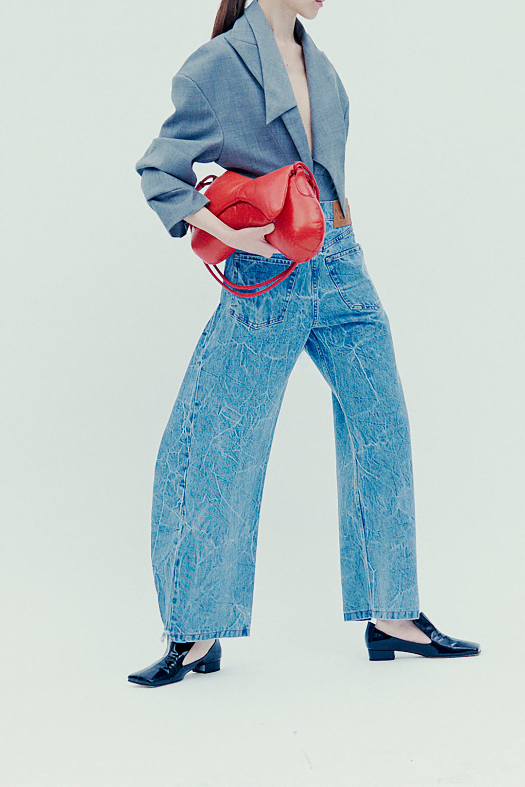 Denim Jeans With Inserts Indigo Acid Wash