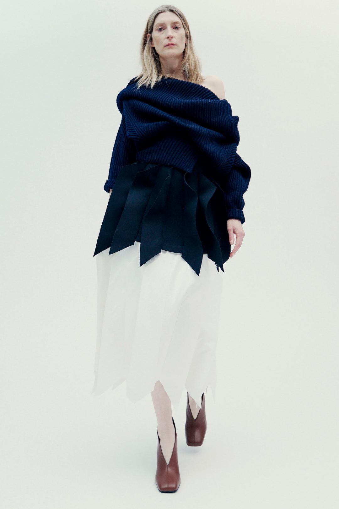 A-Line Skirt With Panel Black White
