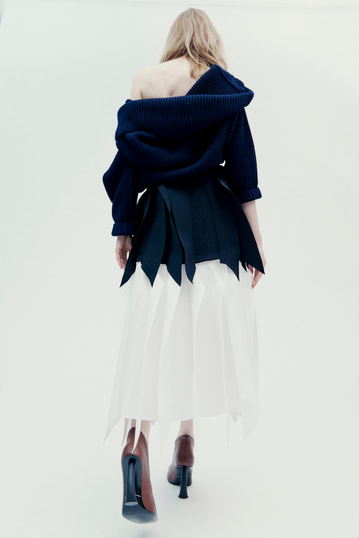 A-Line Skirt With Panel Black White