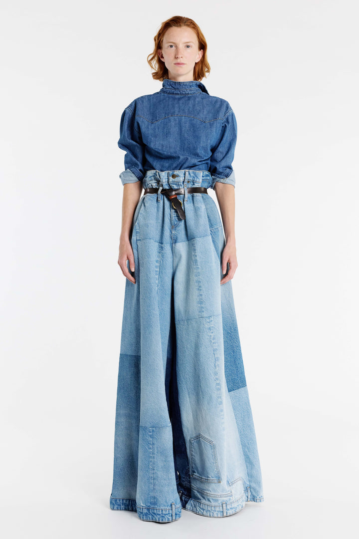 Wide Leg Denim Pants Mid Blue