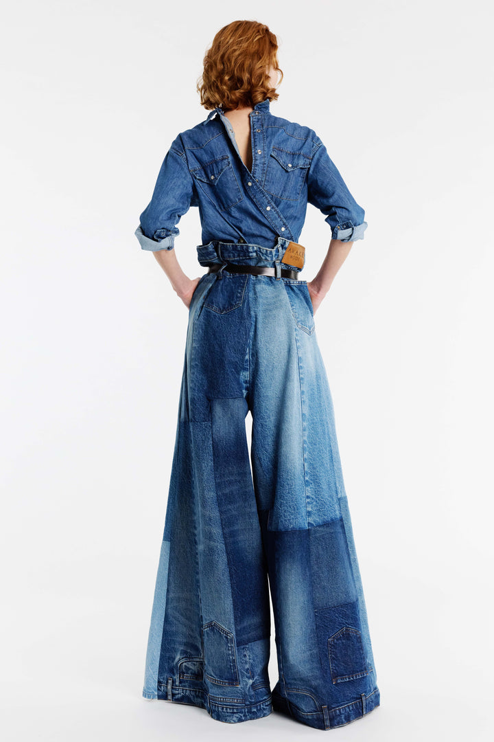 Wide Leg Denim Pants Mid Blue