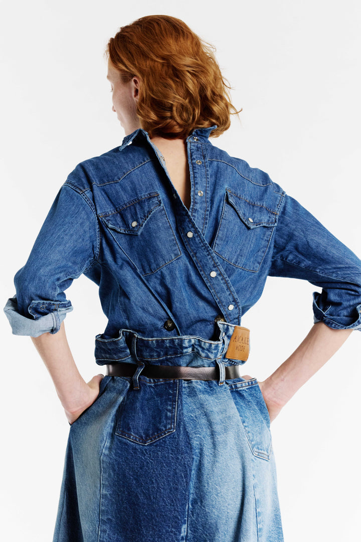 Wide Leg Denim Pants Mid Blue