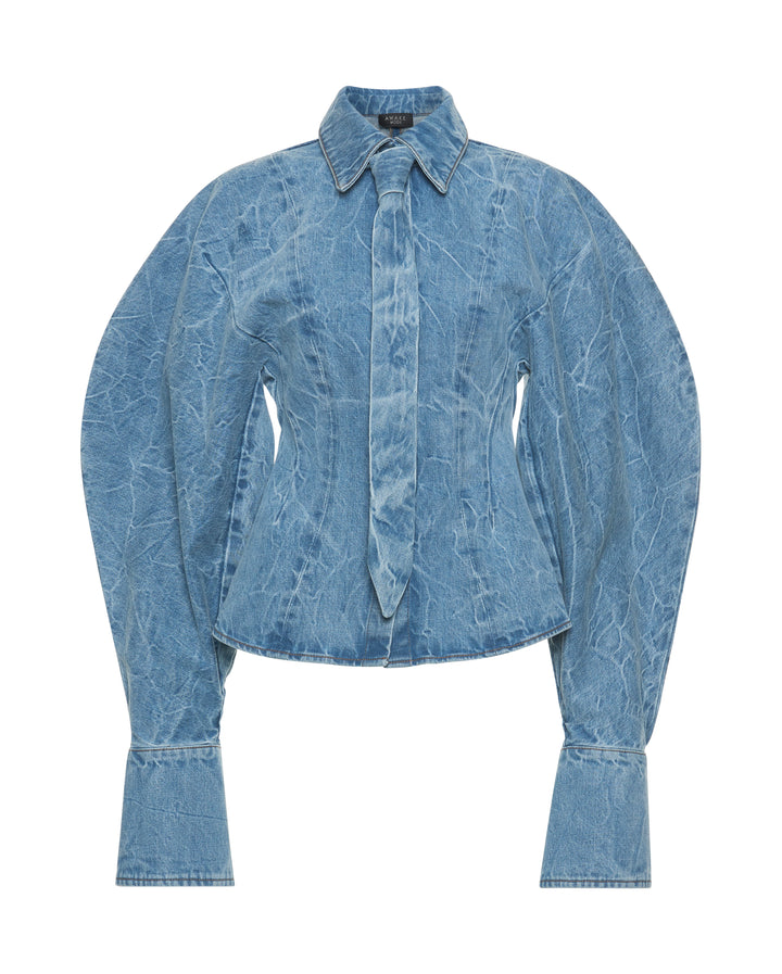Puff Sleeve Shirt Indigo Acid Wash