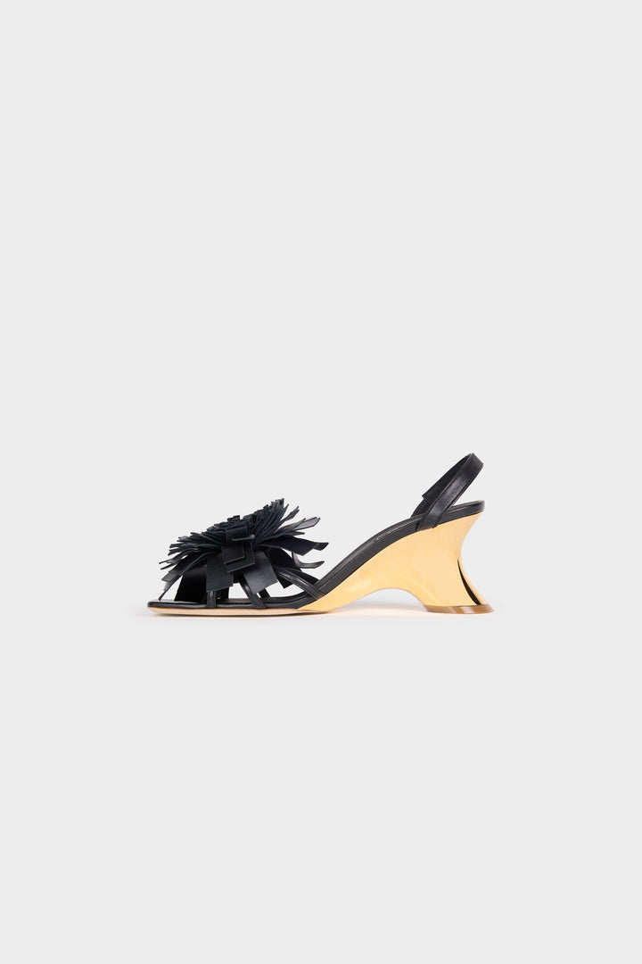 Linda Shoes With Pom-Poms Black Silver Gold