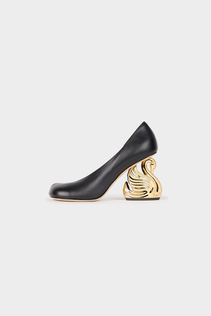 Christine Cousin Shoes With Swan Heel Black Silver Gold