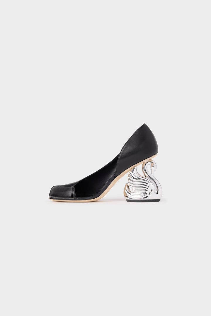 Christine Cousin Shoes With Swan Heel Black Silver Gold