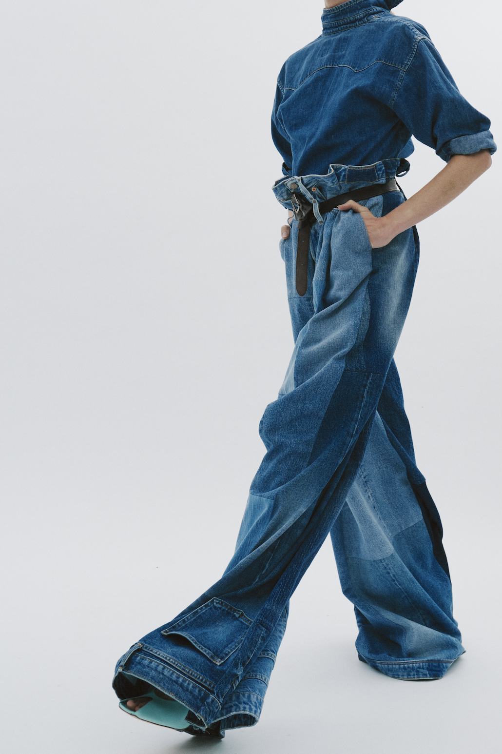 Back To Front Denim Shirt Mid Blue