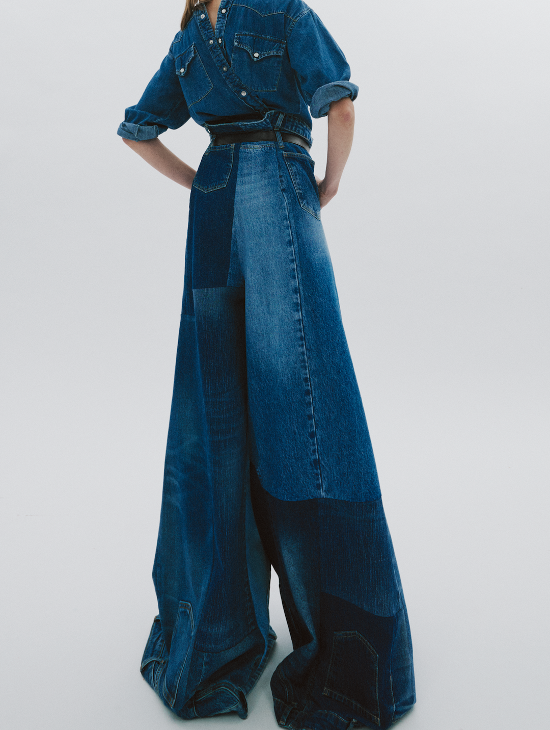 Wide Leg Denim Pants Mid Blue