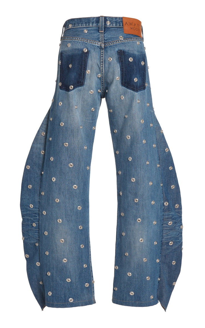 Studded Organic Jeans With Side Inserts Blue