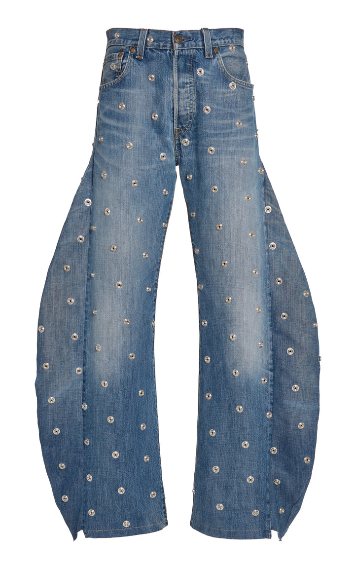 Studded Organic Jeans With Side Inserts Blue
