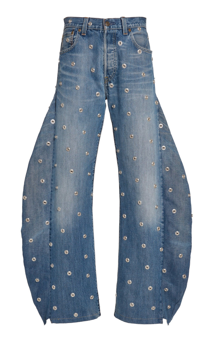 Studded Organic Jeans With Side Inserts Blue