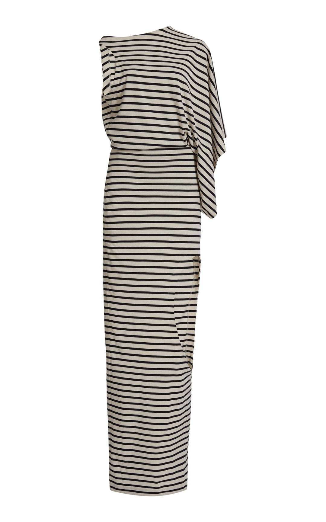 Asymmetric Maxi Dress With Cut Out Navy Ecru Stripe