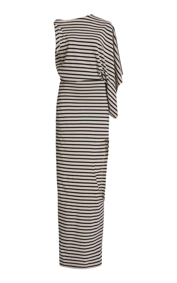 Asymmetric Maxi Dress With Cut Out Navy Ecru Stripe