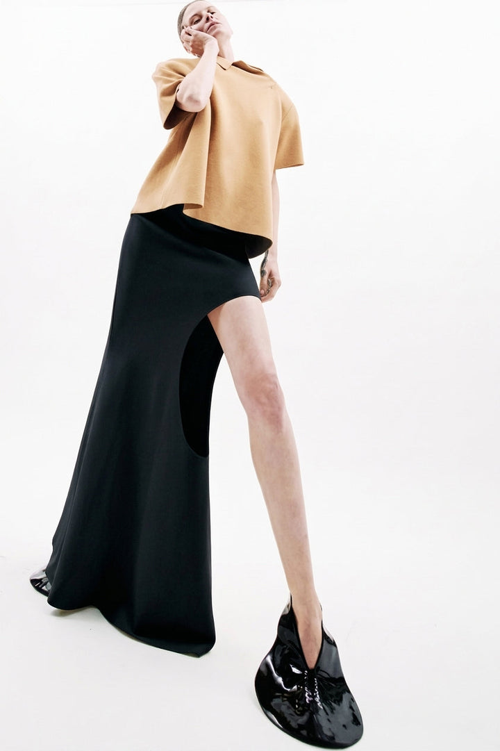 Knitted Flared Skirt With Cut Out Black