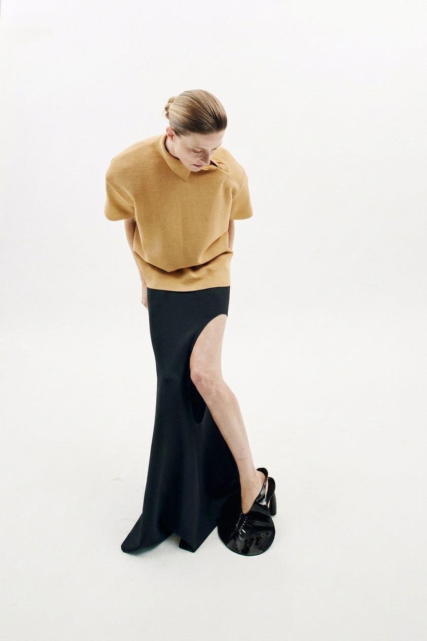 Knitted Flared Skirt With Cut Out Black