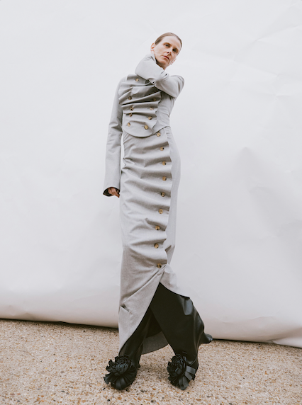 Asymmetric Skirt With Jacket Collar At Hem Light Grey Melange