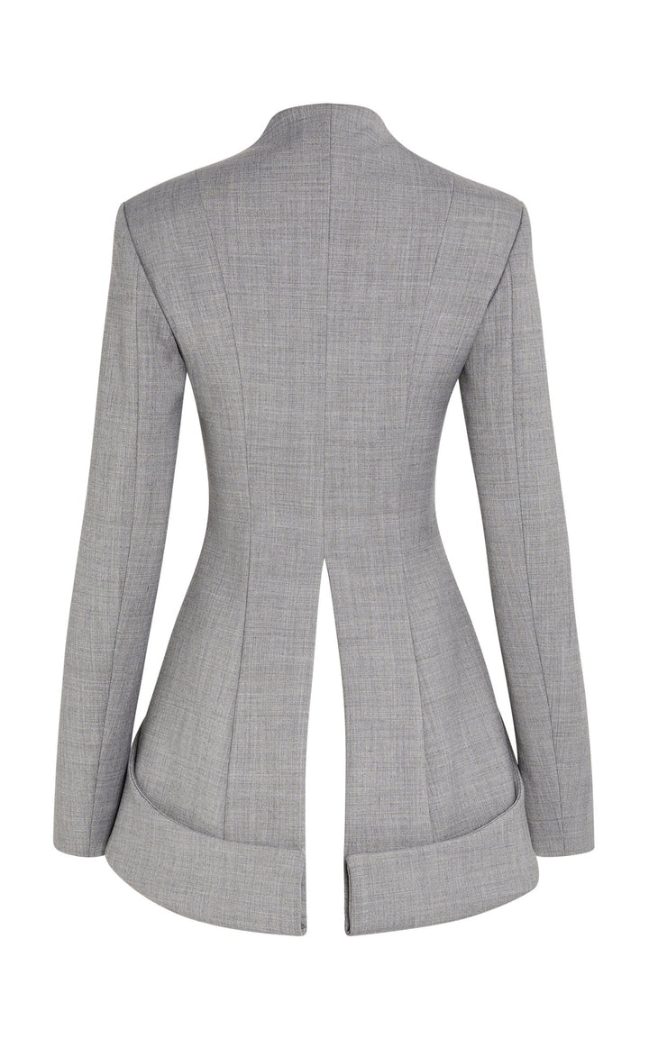 Round Neck Jacket With Collar At Hem Mid Grey