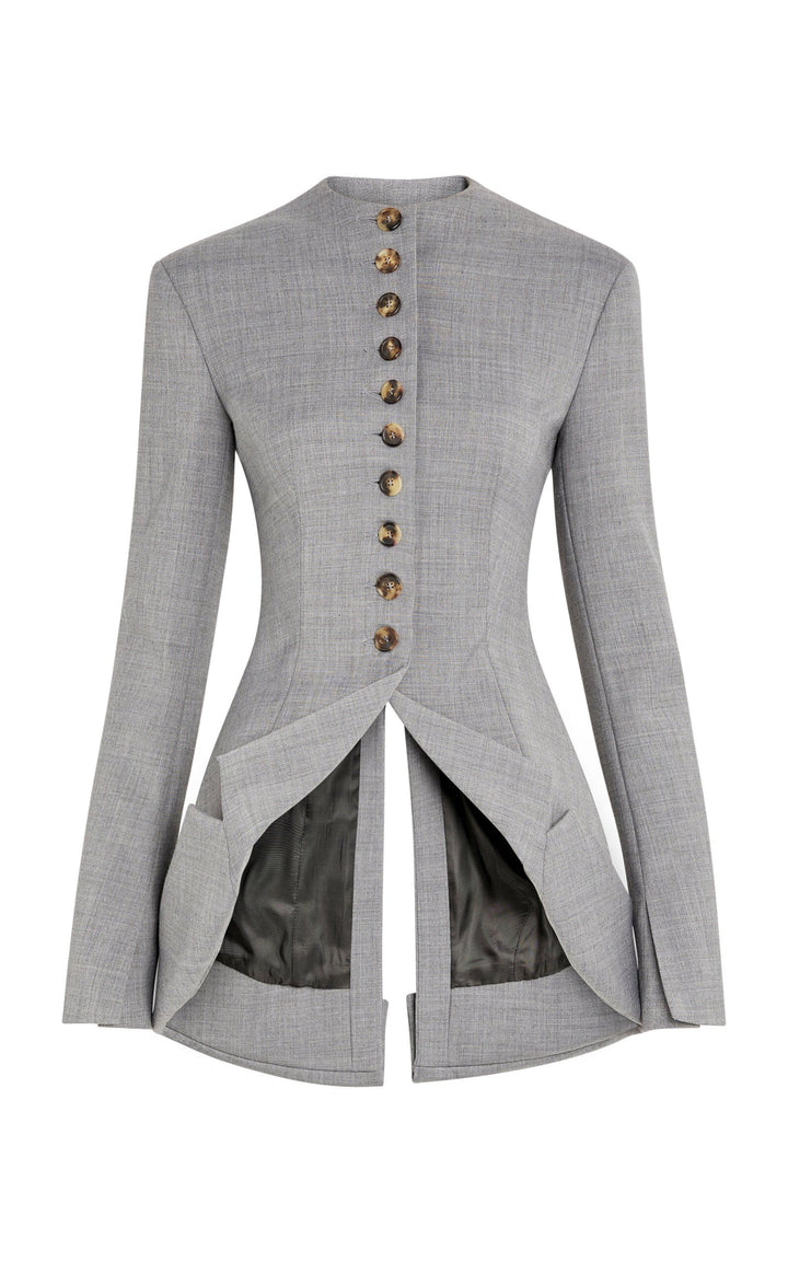 Round Neck Jacket With Collar At Hem Mid Grey