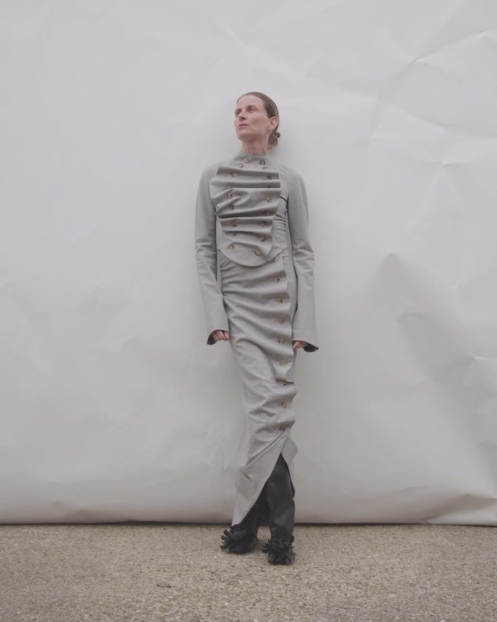 Bib-Front Structured Jacket Light Grey Melange