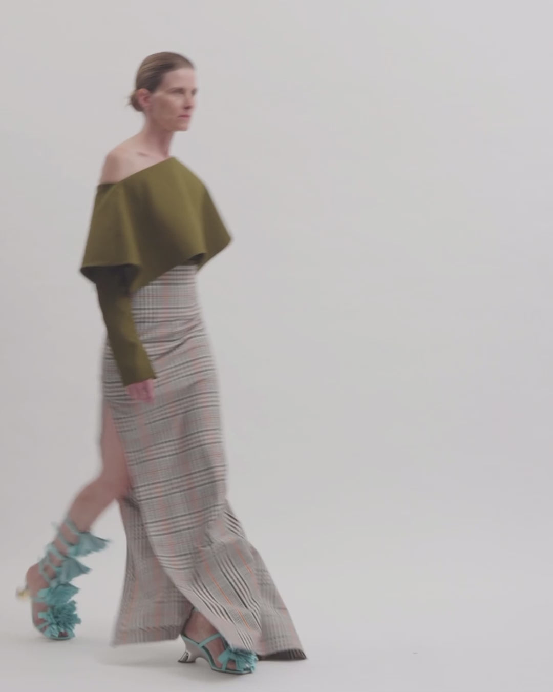 Back To Front Asymmetric Oversized Collar Top Khaki Green