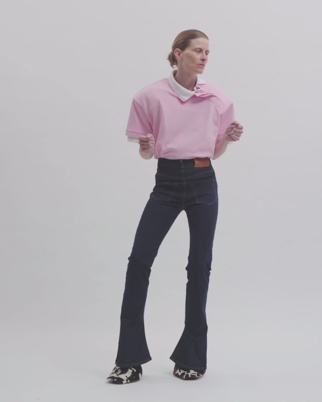 Fitted Stretch Flared Jeans With Side Slits Indigo Rinse Wash