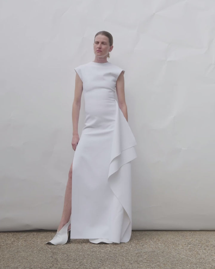 High Neck Pencil Dress With Side Panel Detail White