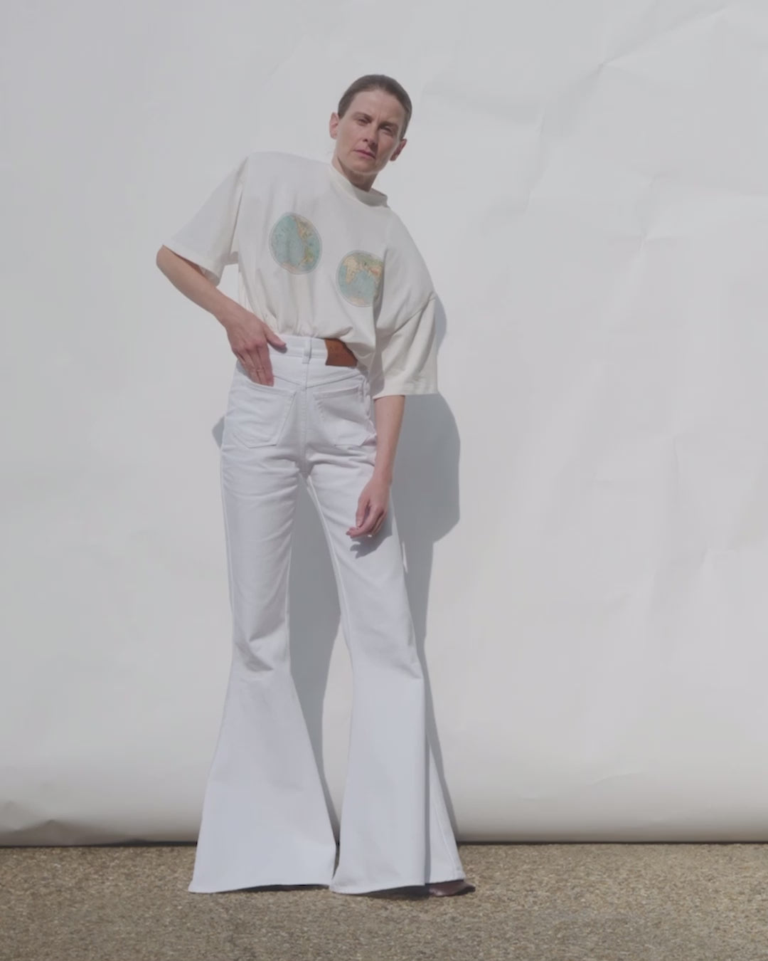 Hemispheres Map Printed Voluminous Tee White